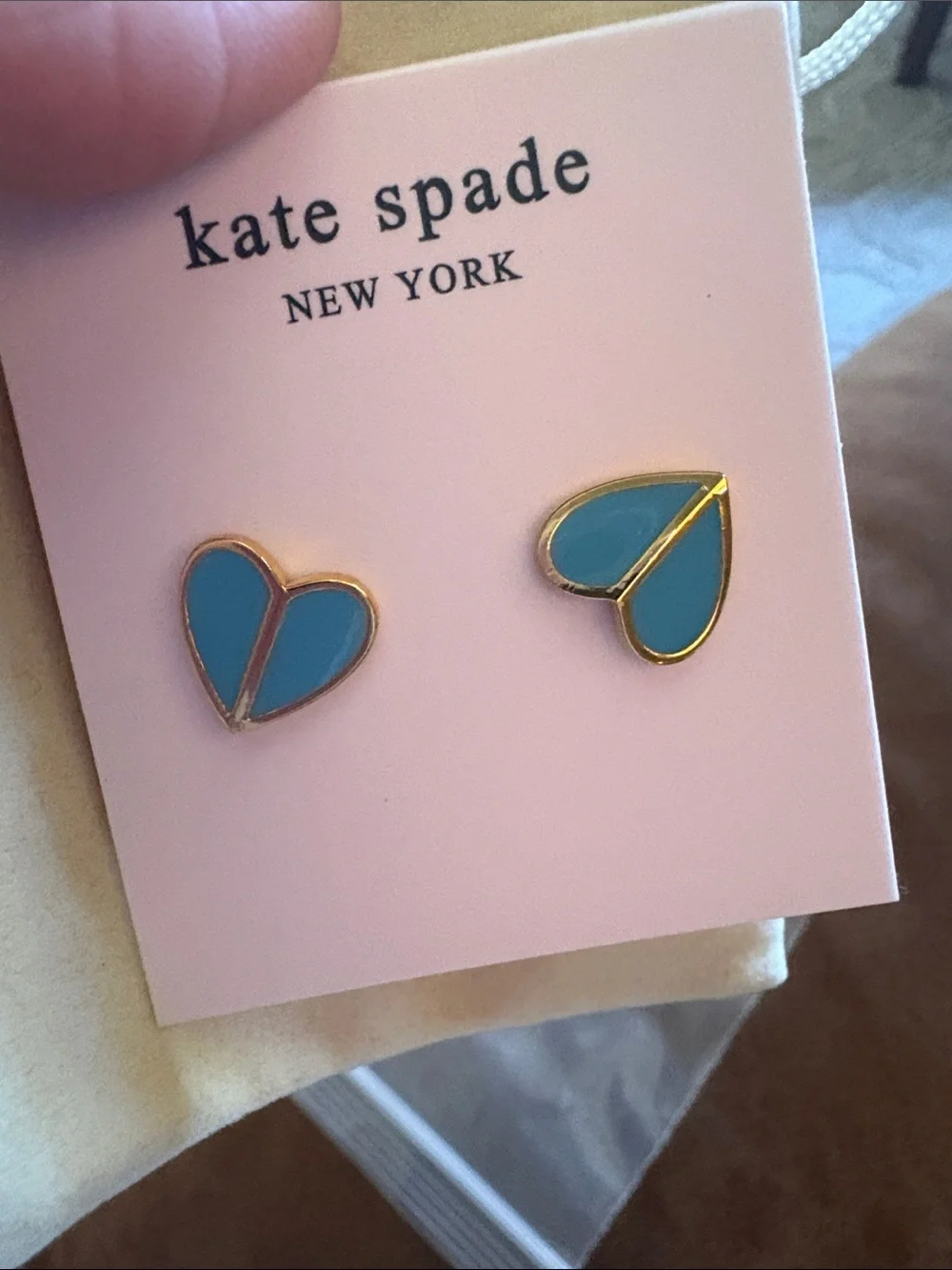 kate spade gold-trim blue heart stud earrings